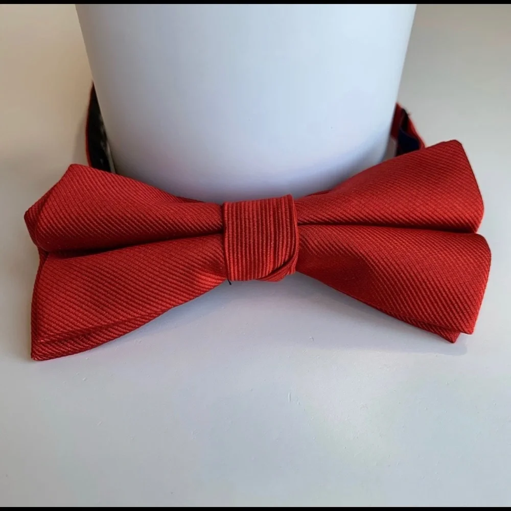 Lot of 2 Holiday Bowties - Pre-tied Red + Striped College Maroon & Navy Repp‎